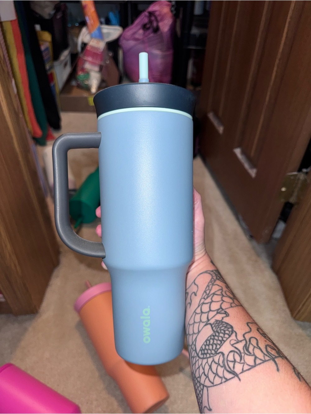 Owalo Sky Blue Insulated Travel Tumbler with Handle